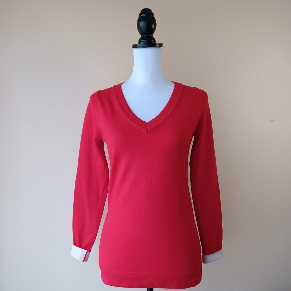 Banana Republic Extra Fine Merino Wool Long Sleeve V Neck Sweater